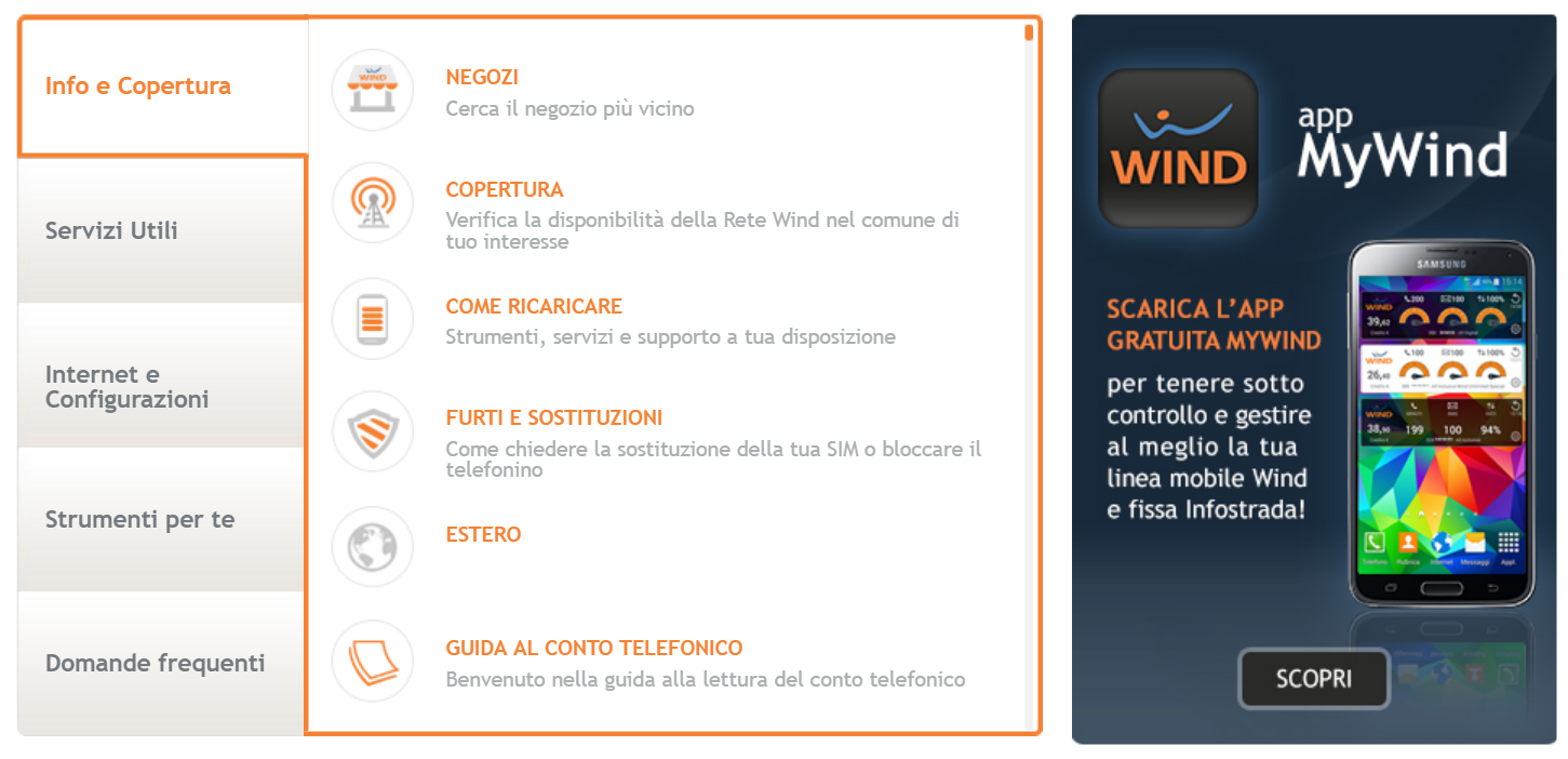 Il completo e facile da usare menu di assistenza
