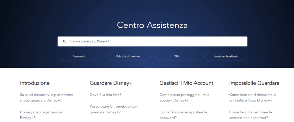 il centro assistenza Disney+ in Italiano