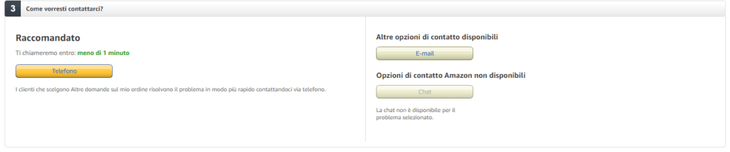 telefono e chat amazon