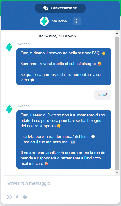 Chat supporto Switcho