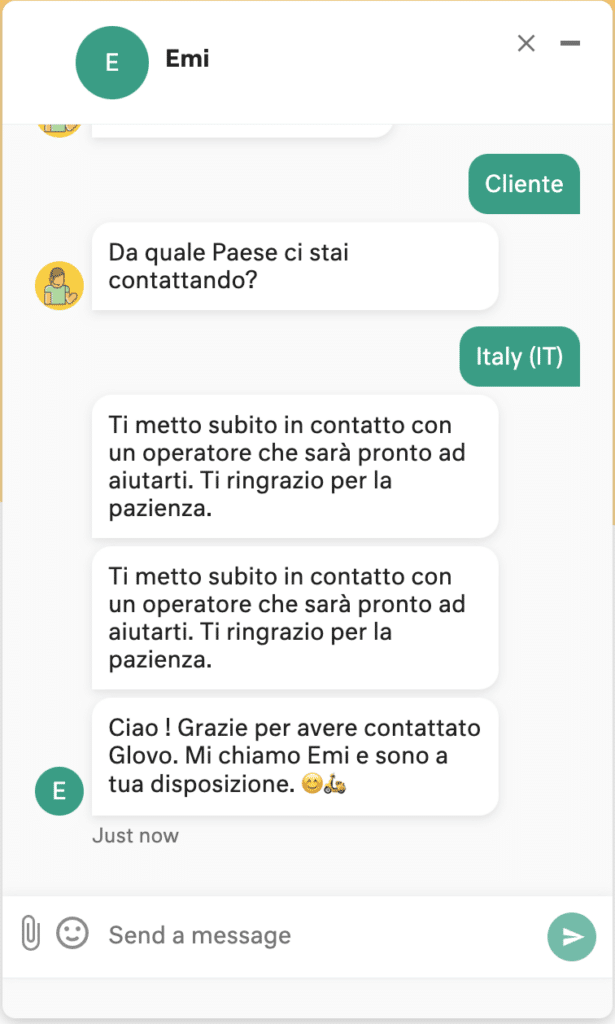 Chat supporto Glovo