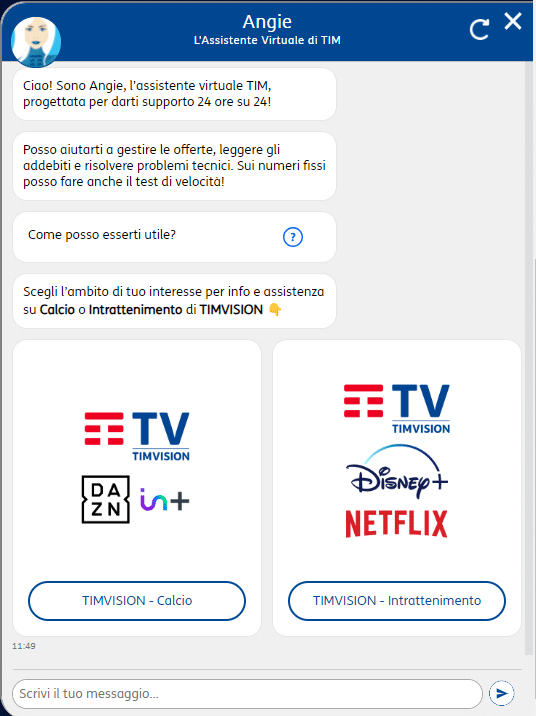 Angie supporto via chat di TIM